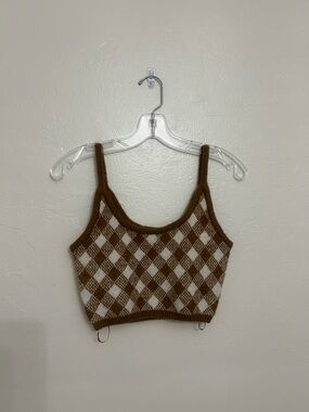 Zara Knit Crop Tank Top - Brown & Cream